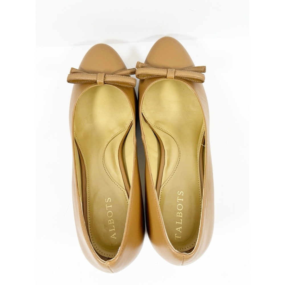 Talbots Isa Bow Nappa Pumps Block Heels Slip On Leather Office Minimalist Tan 7 - Picture 7 of 16